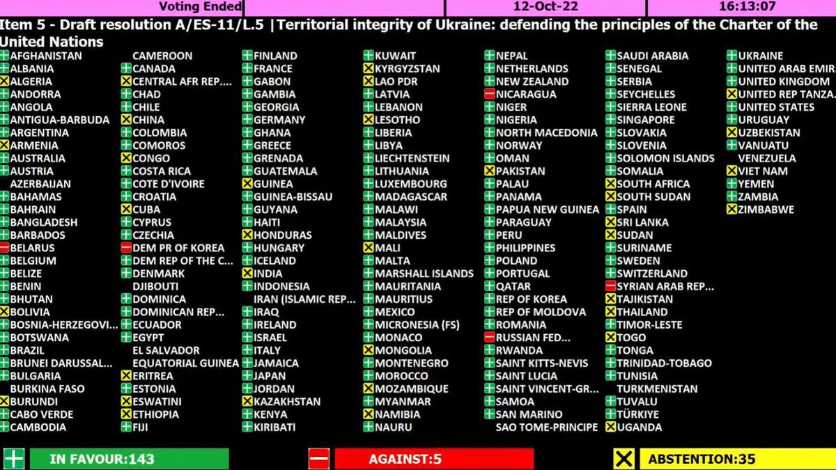 Valné shromáždění OSN odsoudilo anexi části Ukrajiny. S Ruskem hlasovaly čtyři země